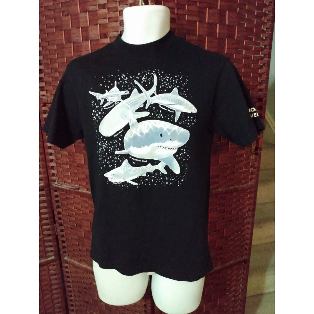Vintage Shark Print T Shirt Extinction Is Forever Youth Large Sharks Adult Small